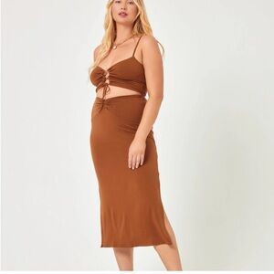 Revolve X L*SPACE It's A Date Skirt in Coffee size Medium NWT